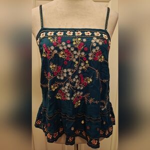 Anthropologie Luzia Embroidered Cami Top w Floral Embroidery, Beadwork & Ruffles